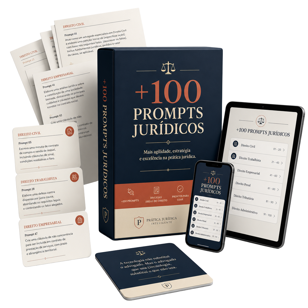 Caja digital +100 Prompts Jurídicos con tarjetas, tablet y smartphone
